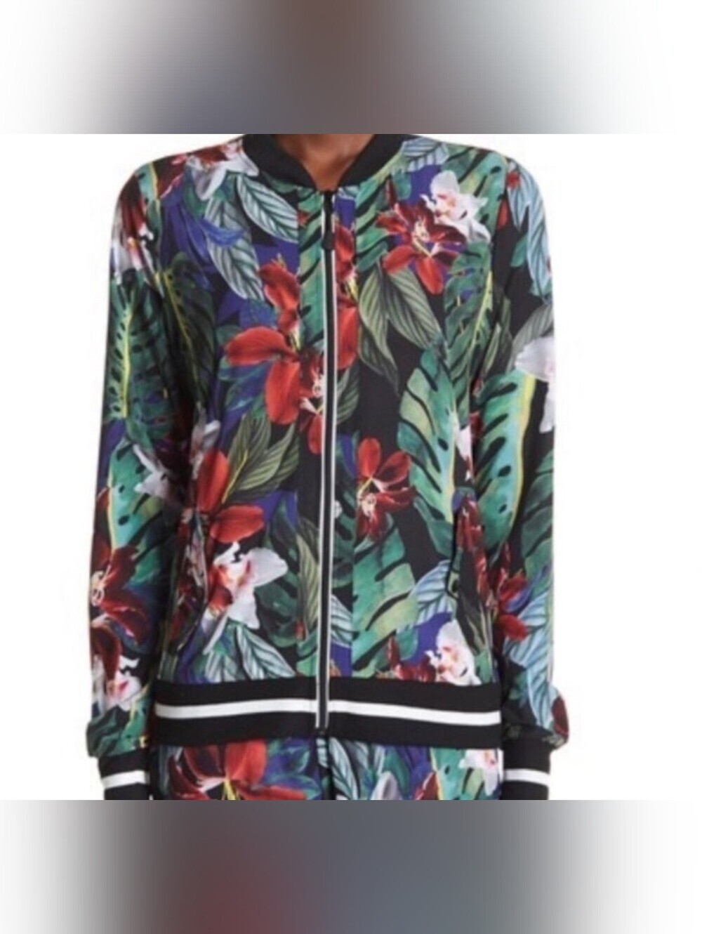 C& C California NWT Floral Tropical Print Bomber Jacket Size Medium.